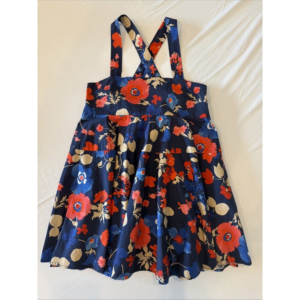 Peter Som Floral Mini Dress Sz 10 Blue Red Tie Back Babydoll Sundress Pockets EU - Picture 9 of 16